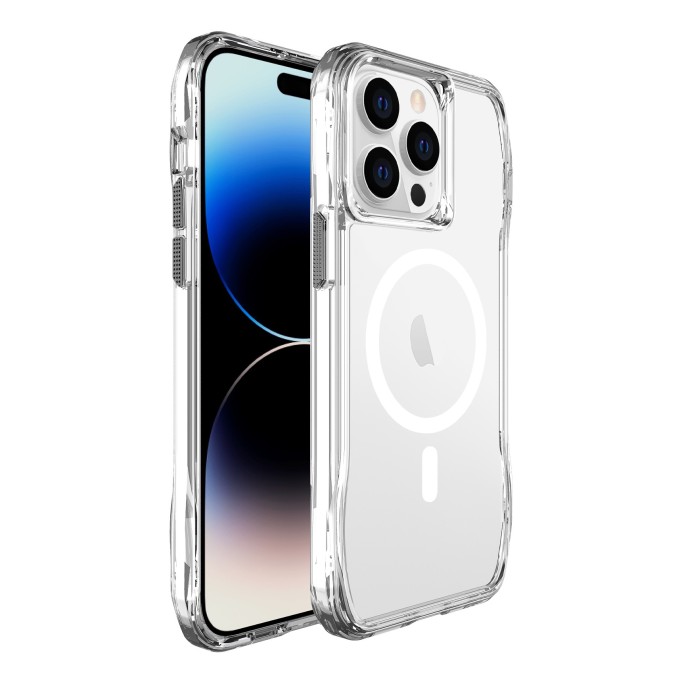 Bix iPhone 13 Pro / 14 Pro Octagon Hava Yastıklı MagSafe Kılıf Maksimum Korumalı Antrasit Kristal Şeffaf 