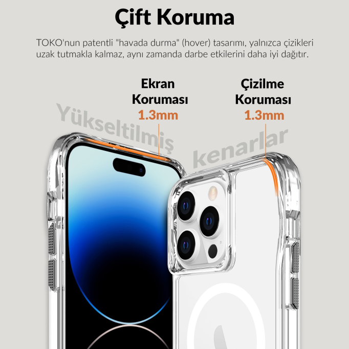 Bix iPhone 13 Pro / 14 Pro Octagon Hava Yastıklı MagSafe Kılıf Maksimum Korumalı Antrasit Kristal Şeffaf 