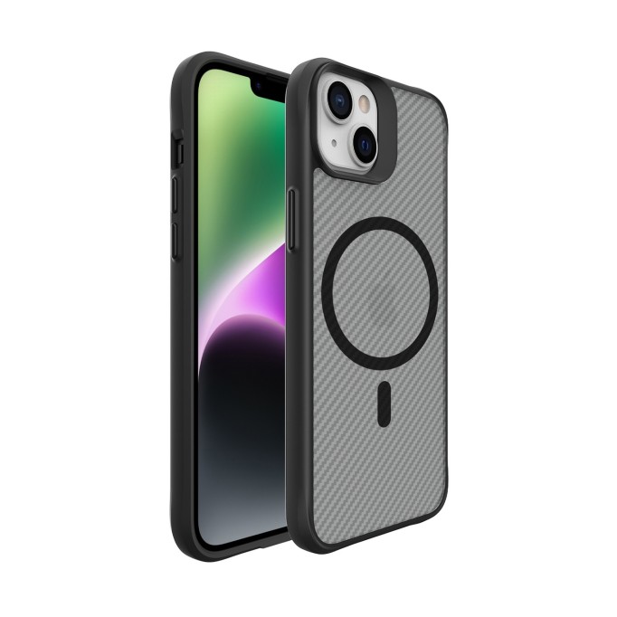 Bix iPhone 14 Plus / 15 Plus Carbon Fiber Force MagSafe Kılıf Anti-Şok Teknolojili Kamera ve Ekran Korumalı