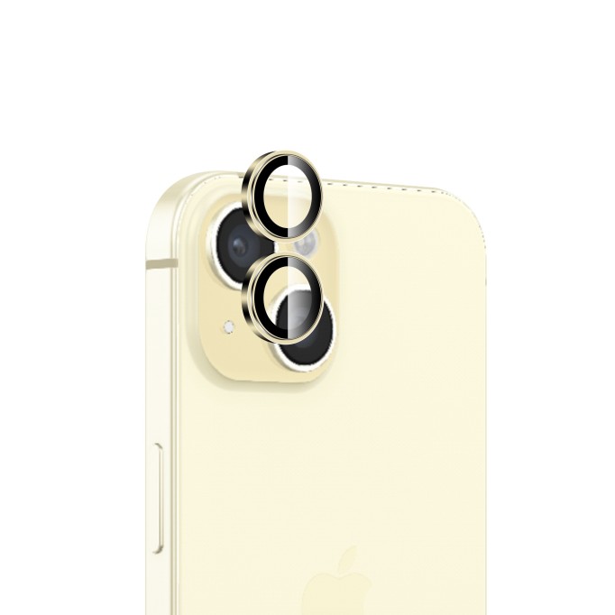 Bix iPhone 15 / 15 Plus Lens Koruyucu Kamera Lensi 9H Gerçek Cam Crystal AR+AF Sarı