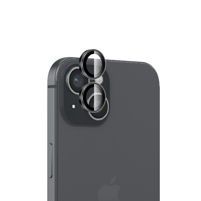 Bix iPhone 15 / 15 Plus Lens Koruyucu Kamera Lensi 9H Gerçek Cam Crystal AR+AF Siyah