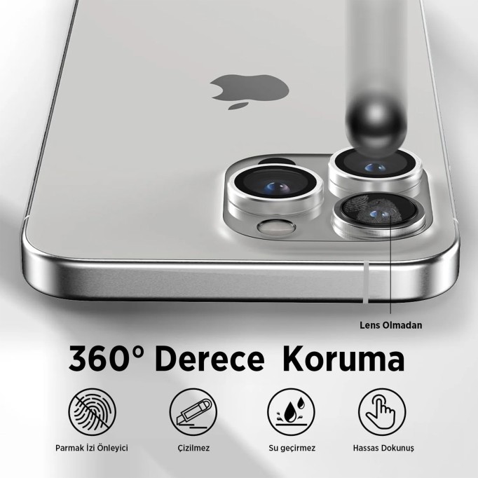Bix iPhone 15 / 15 Pro Max Safir Lens Koruyucu 3D Kamera Camı 9H Premium Lens Kapağı Mavi Titanyum