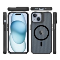 Bix iPhone 15 Carbon Fiber Force MagSafe Kılıf Anti-Şok Teknolojili Kamera ve Ekran Korumalı