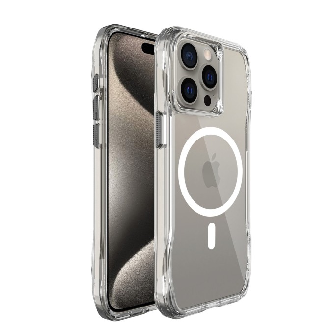 Bix iPhone 15 Pro Max Octagon Hava Yastıklı MagSafe Kılıf Maksimum Korumalı Antrasit Kristal Şeffaf 