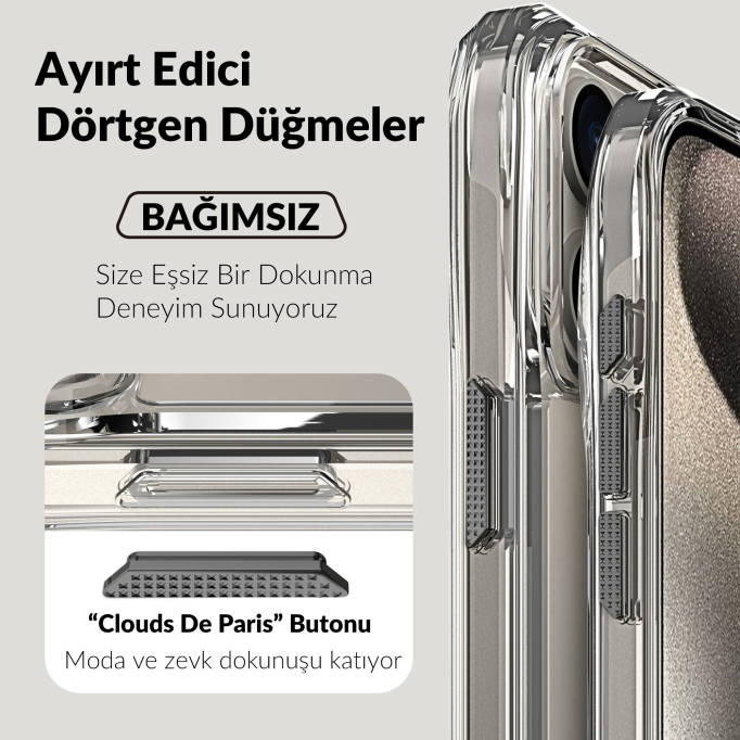 Bix iPhone 15 Pro Max Octagon Hava Yastıklı MagSafe Kılıf Maksimum Korumalı Antrasit Kristal Şeffaf 