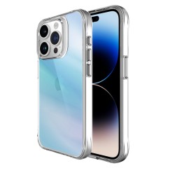 Bix iPhone 15 Pro Pure Rainbow Renk Geçişli Şeffaf Kılıf Çizilmeye Dayanıklı Darbe Emici Mavi