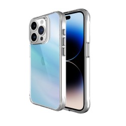 Bix iPhone 15 Pro Pure Rainbow Renk Geçişli Şeffaf Kılıf Çizilmeye Dayanıklı Darbe Emici Mavi