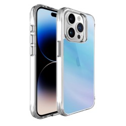 Bix iPhone 15 Pro Pure Rainbow Renk Geçişli Şeffaf Kılıf Çizilmeye Dayanıklı Darbe Emici Mavi