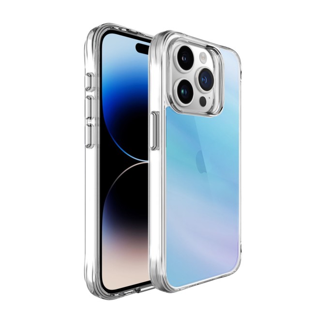 Bix iPhone 15 Pro Pure Rainbow Renk Geçişli Şeffaf Kılıf Çizilmeye Dayanıklı Darbe Emici Mavi