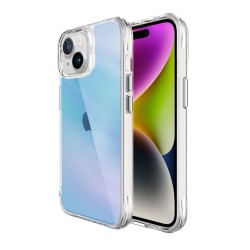 Mavi Bix iPhone 15 Pure Rainbow Renk Geçişli Şeffaf Kılıf Çizilmeye Dayanıklı Darbe Emici Mavi