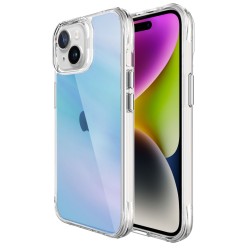 Bix iPhone 15 Pure Rainbow Renk Geçişli Şeffaf Kılıf Çizilmeye Dayanıklı Darbe Emici Mavi