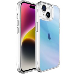 Bix iPhone 15 Pure Rainbow Renk Geçişli Şeffaf Kılıf Çizilmeye Dayanıklı Darbe Emici Mavi