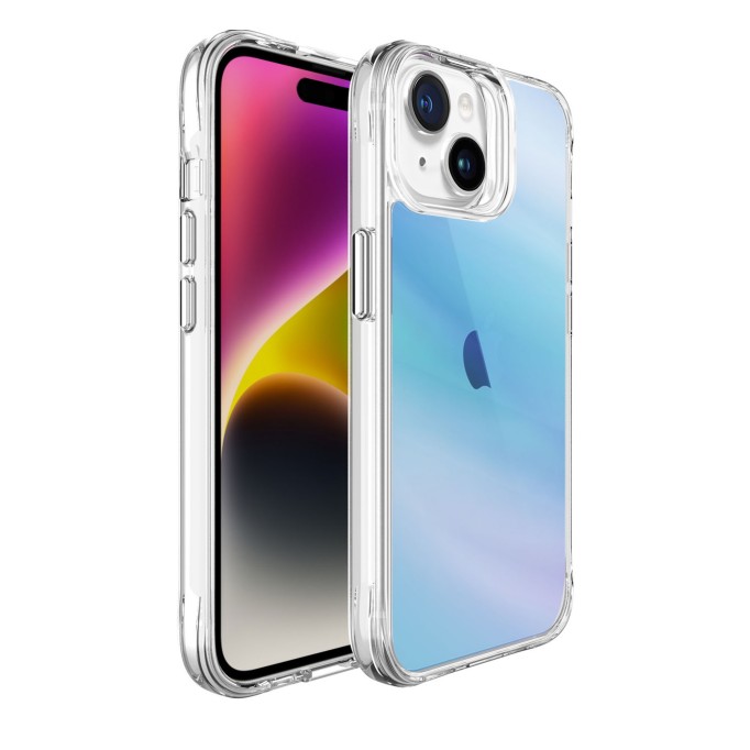 Bix iPhone 15 Pure Rainbow Renk Geçişli Şeffaf Kılıf Çizilmeye Dayanıklı Darbe Emici Mavi