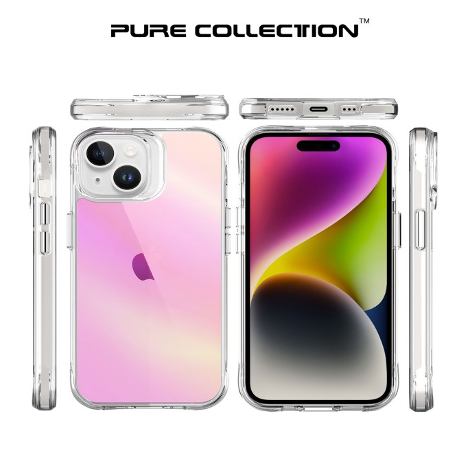 Bix iPhone 15 Pure Rainbow Renk Geçişli Şeffaf Kılıf Çizilmeye Dayanıklı Darbe Emici Pembe