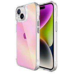 Bix iPhone 15 Pure Rainbow Renk Geçişli Şeffaf Kılıf Çizilmeye Dayanıklı Darbe Emici Pembe