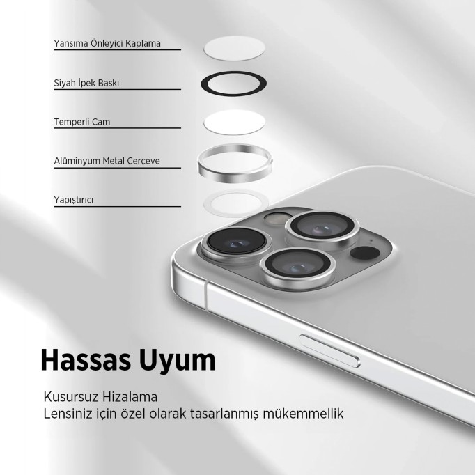 Bix iPhone 16 / 16 Plus Safir Lens Koruyucu 3D Kamera Camı 9H Premium Lens Kapağı Siyah