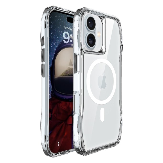 Bix iPhone 16 Octagon Hava Yastıklı MagSafe Kılıf Maksimum Korumalı Antrasit Kristal Şeffaf 