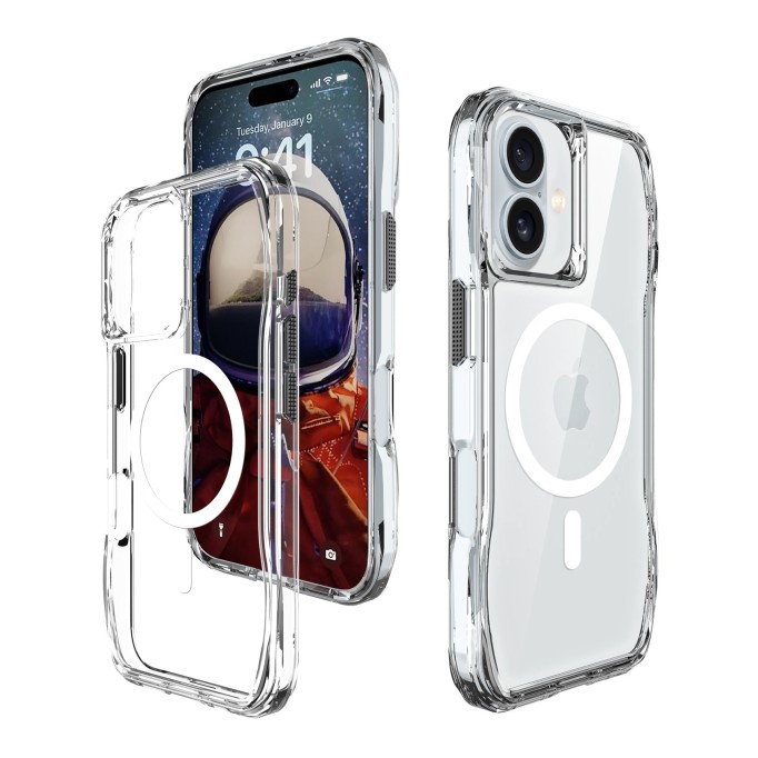 Bix iPhone 16 Octagon Hava Yastıklı MagSafe Kılıf Maksimum Korumalı Antrasit Kristal Şeffaf 