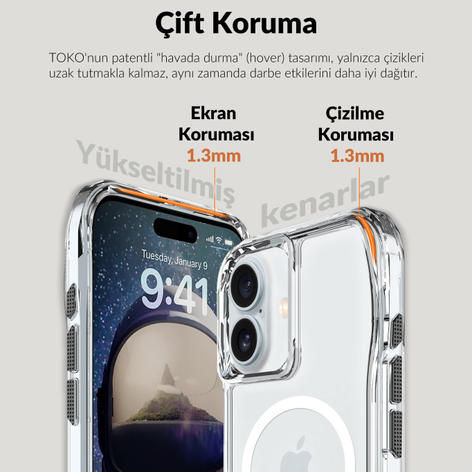 Bix iPhone 16 Octagon Hava Yastıklı MagSafe Kılıf Maksimum Korumalı Antrasit Kristal Şeffaf 