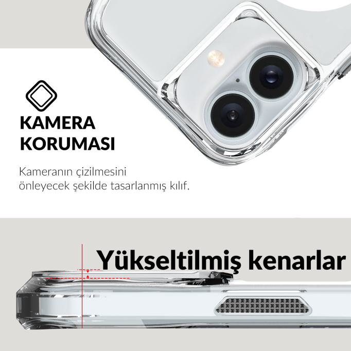Bix iPhone 16 Octagon Hava Yastıklı MagSafe Kılıf Maksimum Korumalı Antrasit Kristal Şeffaf 