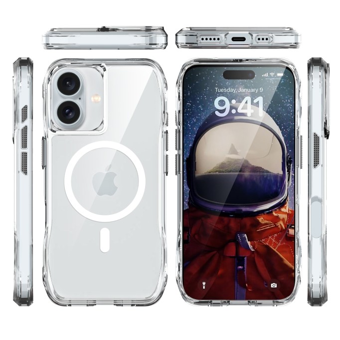 Bix iPhone 16 Plus Octagon Hava Yastıklı MagSafe Kılıf Maksimum Korumalı Antrasit Kristal Şeffaf 