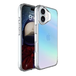 Bix iPhone 16 Plus Pure Rainbow Renk Geçişli Şeffaf Kılıf Çizilmeye Dayanıklı Darbe Emici Mavi