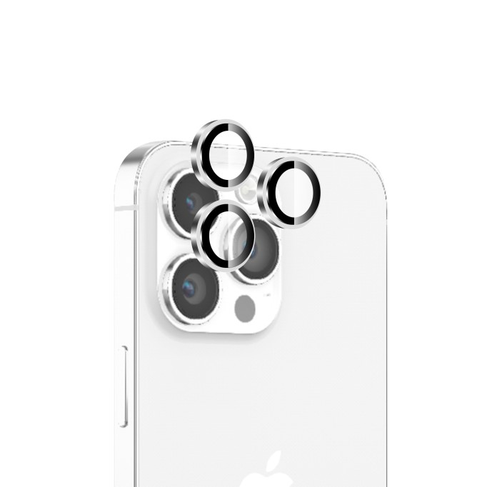 Bix iPhone 16 Pro / 16 Pro Max Safir Lens Koruyucu 3D Kamera Camı 9H Premium Lens Kapağı Beyaz Titanyum