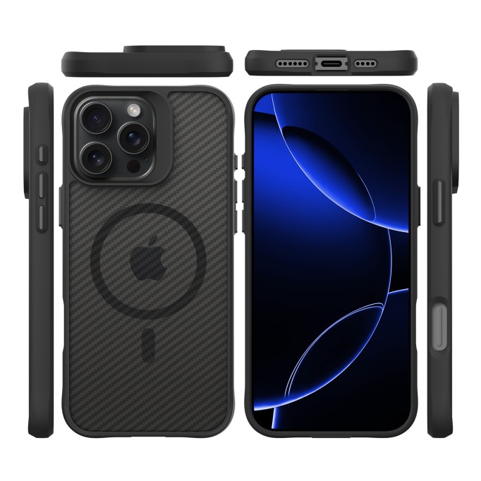 Bix iPhone 16 Pro Max Carbon Fiber Force MagSafe Kılıf Anti-Şok Teknolojili Kamera ve Ekran Korumalı