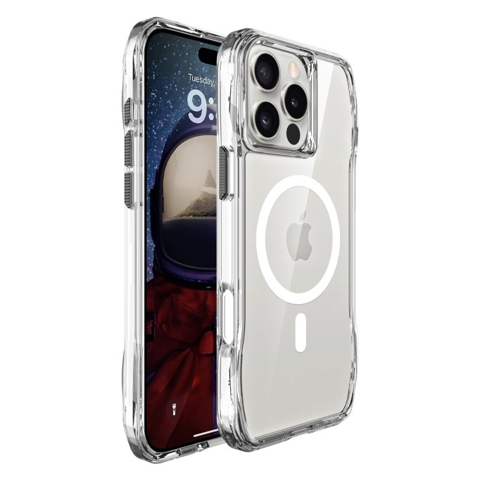 Bix iPhone 16 Pro Max Octagon Hava Yastıklı MagSafe Kılıf Maksimum Korumalı Antrasit Kristal Şeffaf 