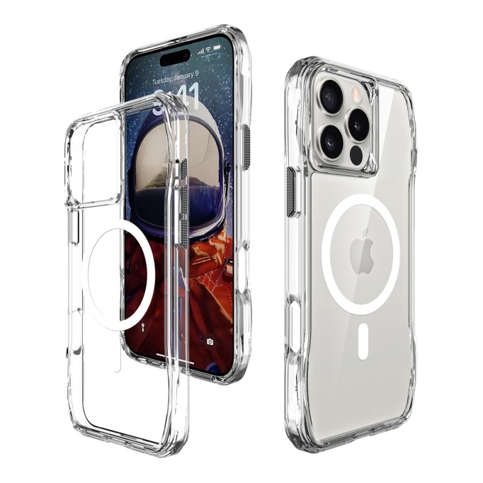 Bix iPhone 16 Pro Max Octagon Hava Yastıklı MagSafe Kılıf Maksimum Korumalı Antrasit Kristal Şeffaf 