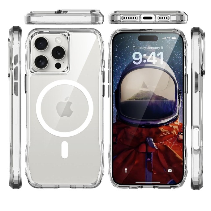 Bix iPhone 16 Pro Max Octagon Hava Yastıklı MagSafe Kılıf Maksimum Korumalı Antrasit Kristal Şeffaf 
