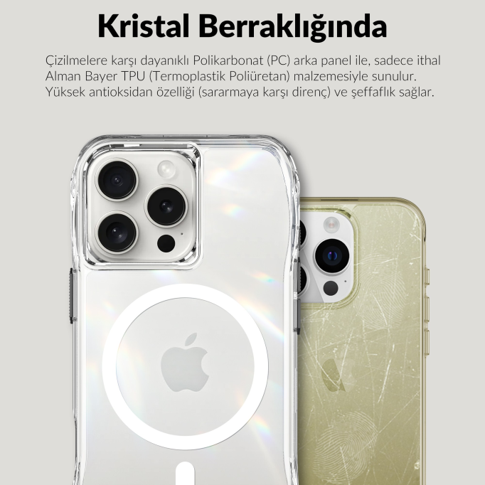Bix iPhone 16 Pro Max Octagon Hava Yastıklı MagSafe Kılıf Maksimum Korumalı Antrasit Kristal Şeffaf 