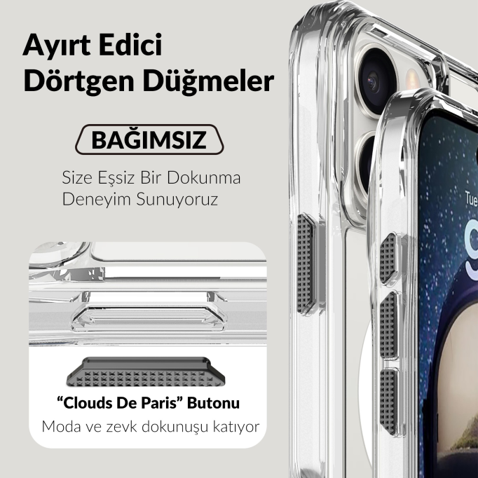 Bix iPhone 16 Pro Max Octagon Hava Yastıklı MagSafe Kılıf Maksimum Korumalı Antrasit Kristal Şeffaf 