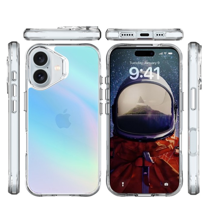 Bix iPhone 16 Pure Rainbow Renk Geçişli Şeffaf Kılıf Çizilmeye Dayanıklı Darbe Emici Mavi