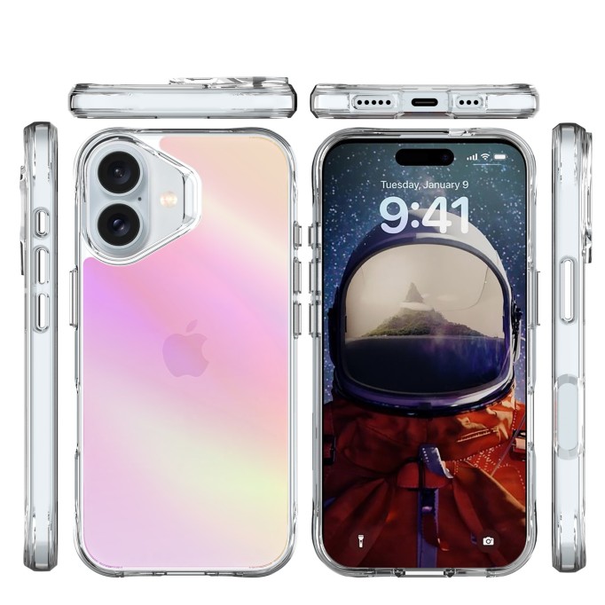 Bix iPhone 16 Pure Rainbow Renk Geçişli Şeffaf Kılıf Çizilmeye Dayanıklı Darbe Emici Pembe