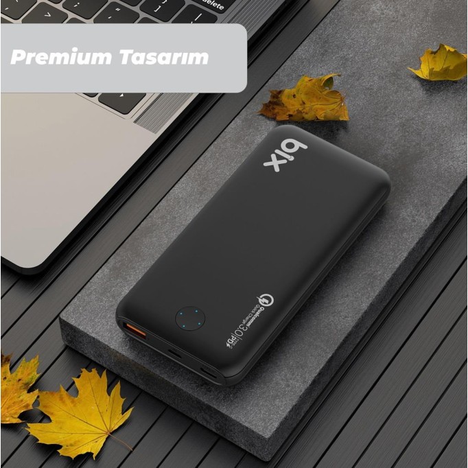 Bix PB10-QPD 18W Çift Çıkışlı QC 3.0 PD 10000 mAh Powerbank Siyah