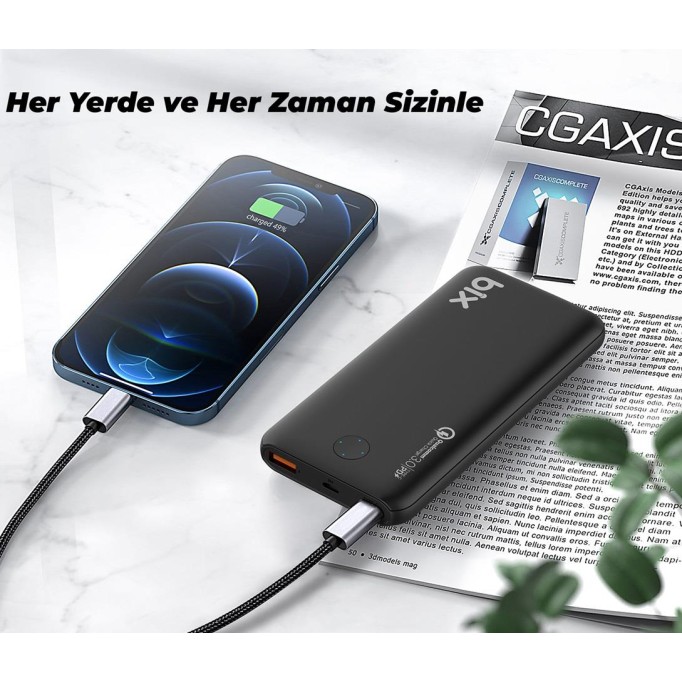 Bix PB10-QPD 18W Çift Çıkışlı QC 3.0 PD 10000 mAh Powerbank Siyah