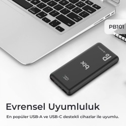 Bix PB101-PD 18W Üç Çıkışlı PD QC 3.0 10000 mAh Powerbank Siyah Bix PB101-PD 18W Üç Çıkışlı PD QC 3.0 10000 mAh Powerbank Siyah