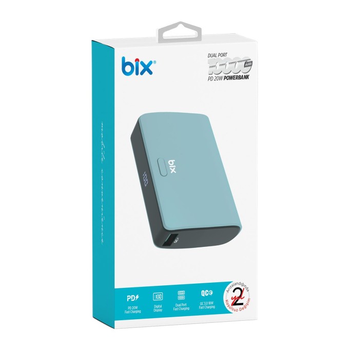 Bix PB106 10000mAh PD20W Type-C USB-A SCP 22.5W Çift Çıkışlı LED Göstergeli Cep Boy Mini Powerbank Yeşil