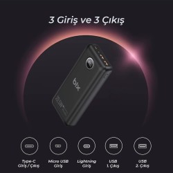 Bix PB201 20000mAh 22.5W 3 Çıkışlı USB QC 4.0 Type-C PD LCD Göstergeli Powerbank Siyah Bix PB201 20000mAh 22.5W 3 Çıkışlı USB QC 4.0 Type-C PD LCD Göstergeli Powerbank Siyah