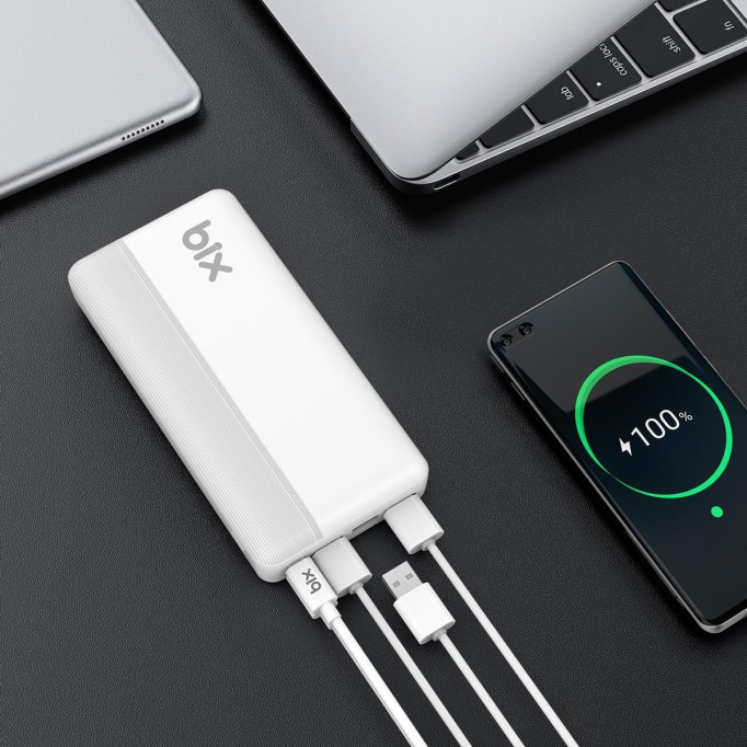 Bix PB302 Dört Çıkışlı QC 4.0 PD 30000 mAh Powerbank Beyaz