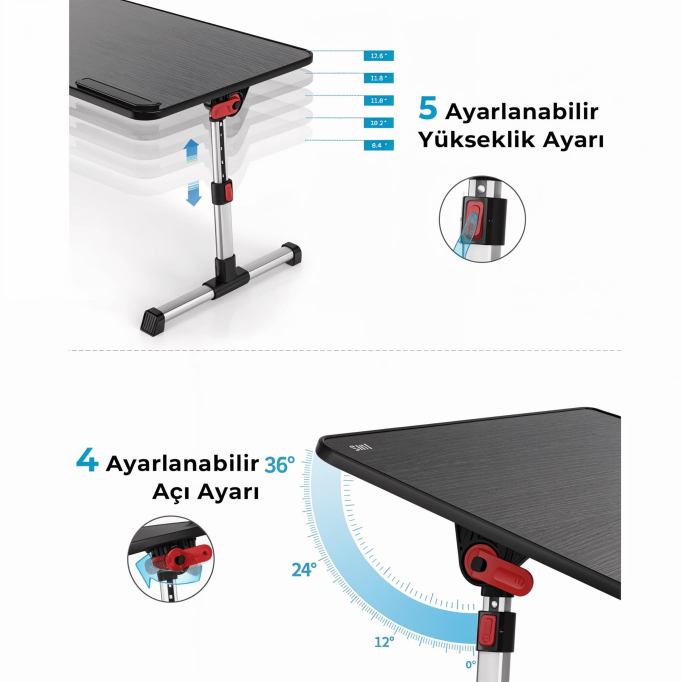 Bix Saiji A8 Çok Fonksiyonlu Ayarlı Notebook Soğutuculu Çalışma Masası Siyah