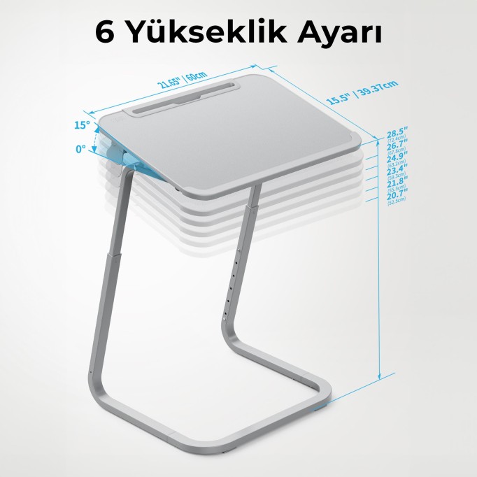Bix Saiji F2 Tablet Yuvası Bardak Tutucu ve TV Yatak Tepsisi Özellikli Çalışma Masası Gri