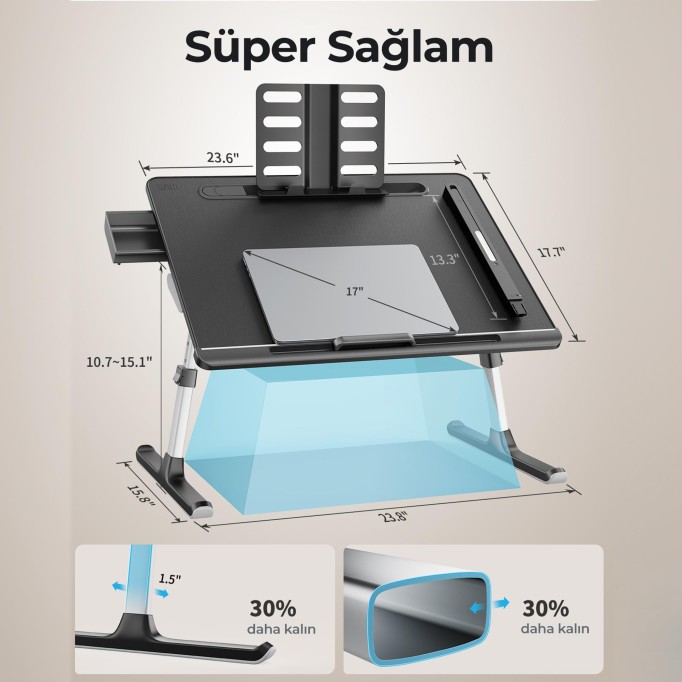 Bix Saiji K8 Ultimate Çok Fonksiyonlu Ayarlı LED Işıklı Çalışma Masası Siyah