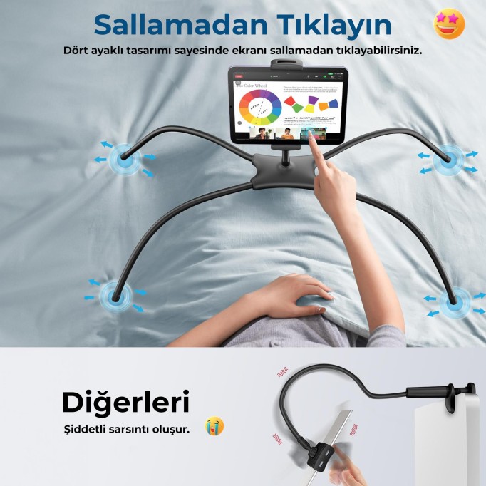 Bix Saiji Q2T Telefon Tablet Standı Yatak Masa Araba Kullanımı İçin Ayarlanabilir ve Dayanıklı Tasarım Siyah