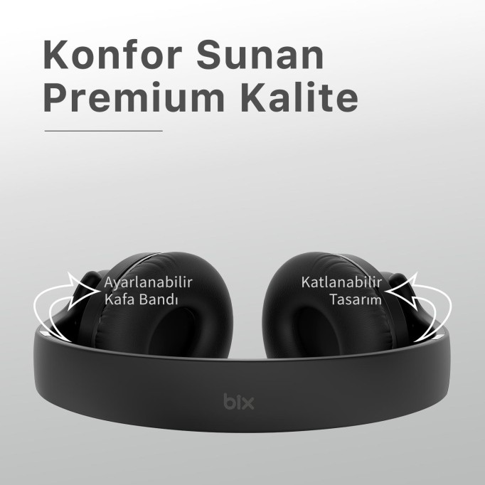 Bix Soundcraft BH2 Katlanabilir Hoparlör Özellikli EQ Mod Kablosuz Bluetooth 5.3 Kulaküstü Kulaklık Siyah