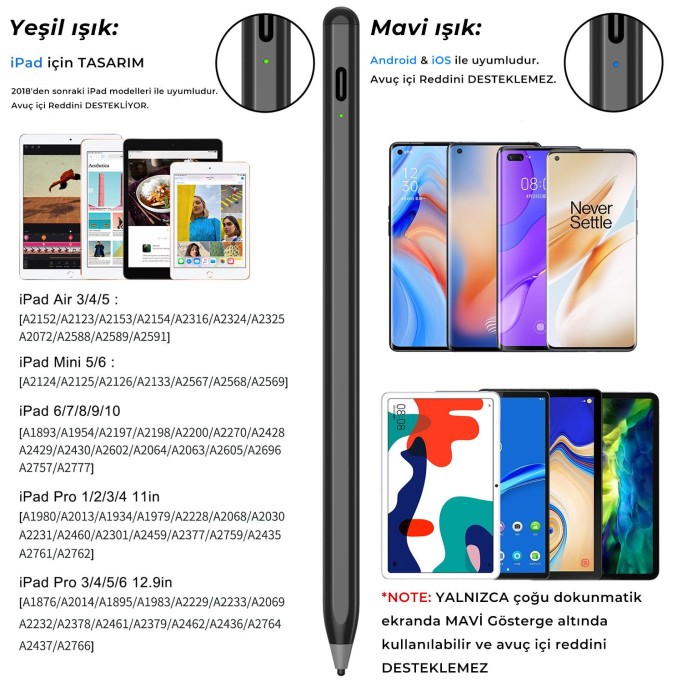 Bix SP02B Universal Android ve iPad Tablet Uyumlu Dokunmatik Bluetooth Stylus Yazı ve Çizim Kalemi Siyah