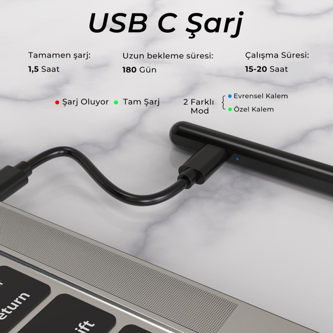 Bix SP02B Universal Android ve iPad Tablet Uyumlu Dokunmatik Bluetooth Stylus Yazı ve Çizim Kalemi Siyah