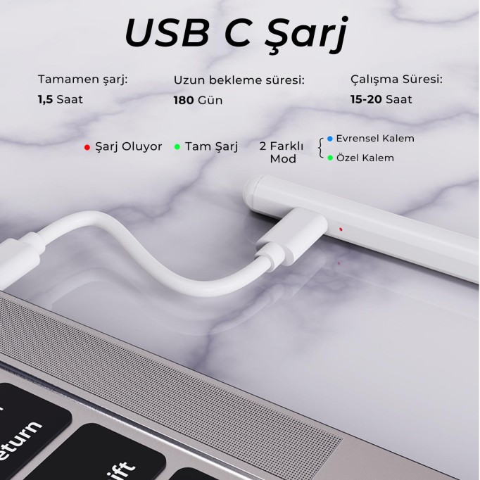 Bix SP02W Universal Android ve iPad Tablet Uyumlu Dokunmatik Bluetooth Stylus Yazı ve Çizim Kalemi Beyaz