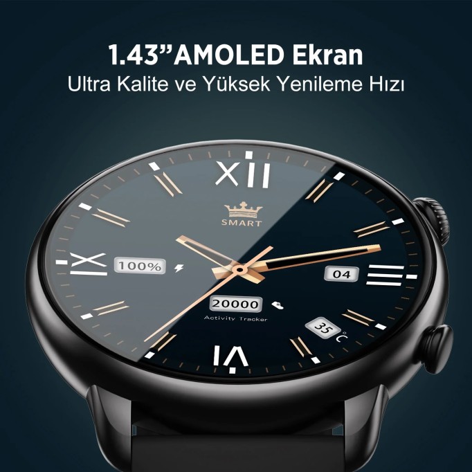 Bix SW02AI 1.43 inç AMOLED Ekran ChatGPT Destekli Bluetooth Telefon Görüşme Tansiyon Nabız Ölçer iOS Android Uyumlu Akıllı Saat Gri Siyah